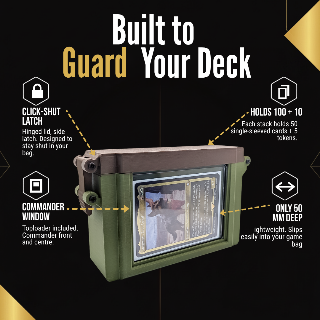 Rugged hard MTG deck box built to guard your Commander deck