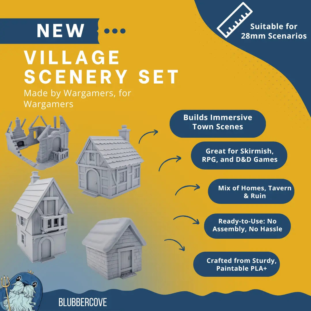 28mm Fantasy Village Buildings | DND RPG Scatter Terrain for Wargames - Blubber Cove