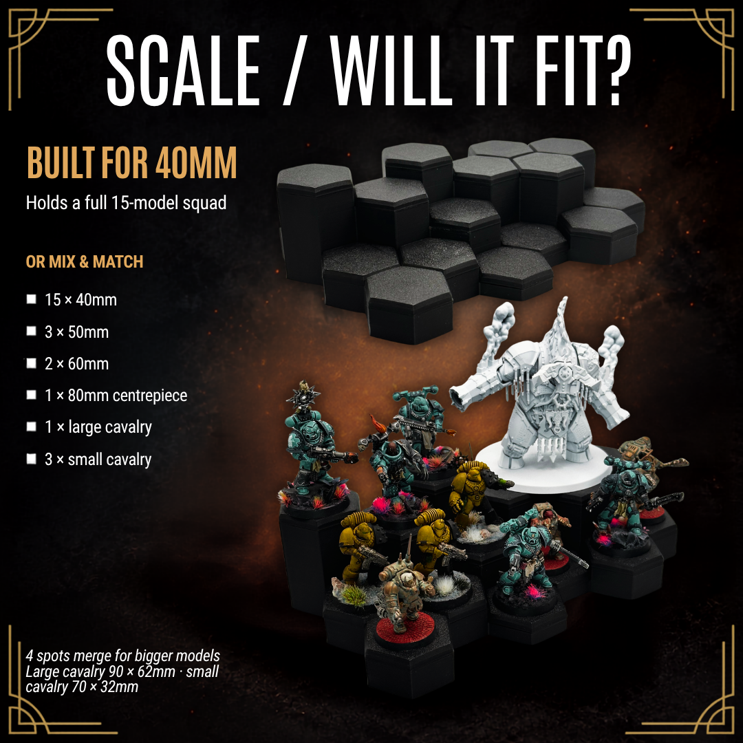 Miniature Display Stand for 40mm Models – Modular Magnetic Model Rack with Scenic Backdrop | WarSplay Pro