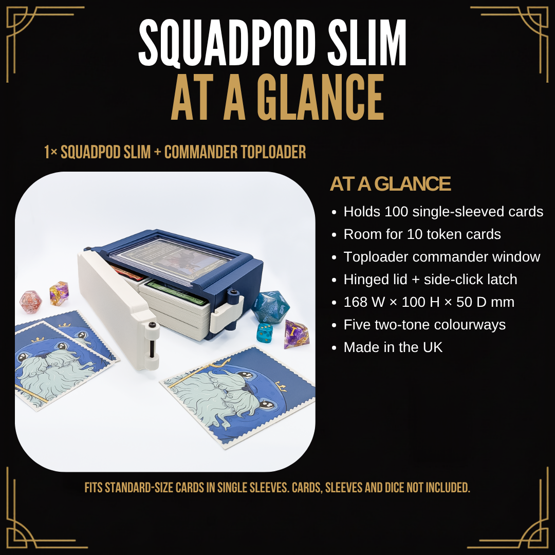 SquadPod Slim Commander Deck Box with Display Window – 100 Single-Sleeved Cards + 10 Tokens