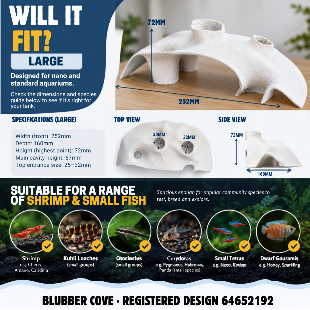 Blubber Cove Large Aquarium Cave – Realistic Pillared Hide for Shrimp & Bottom Dwellers