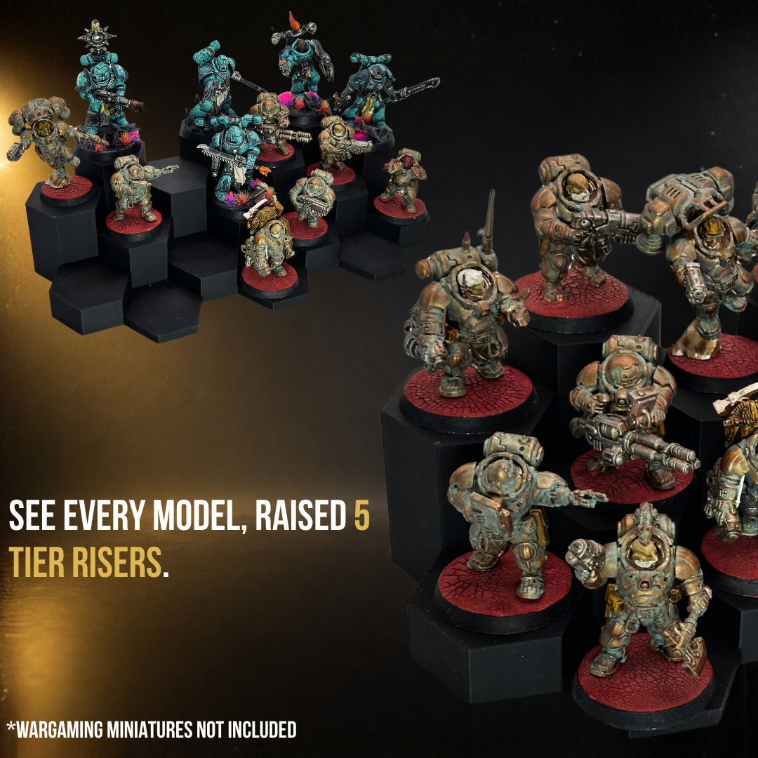 Miniature Display Stand for 28–32mm Infantry & Squads | WarSplay Classic 17-Slot Modular 5-Tier Army Riser