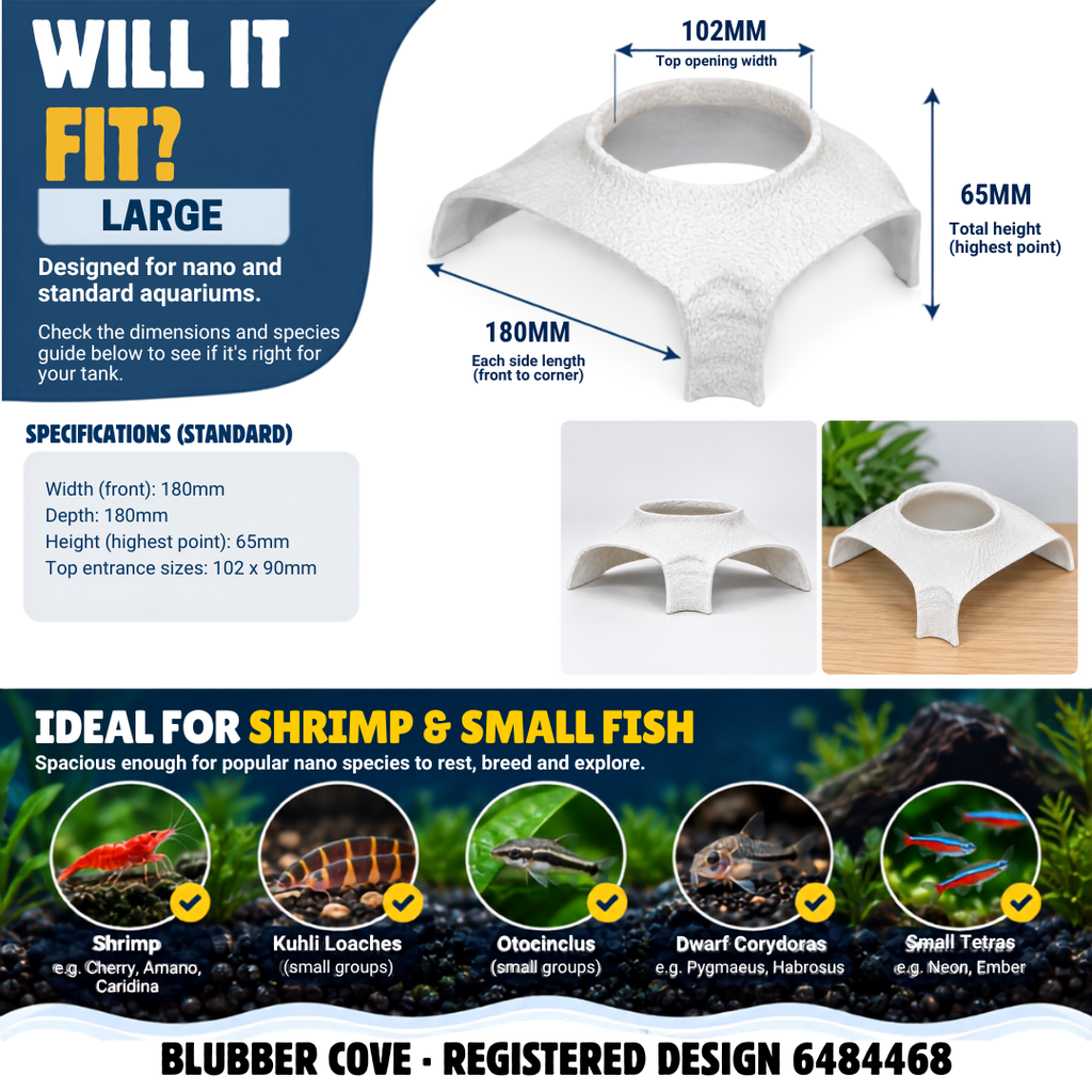 Blubber Cove Large Corner Aquarium Cave – Wide Entrance Pleco & Cichlid Hide