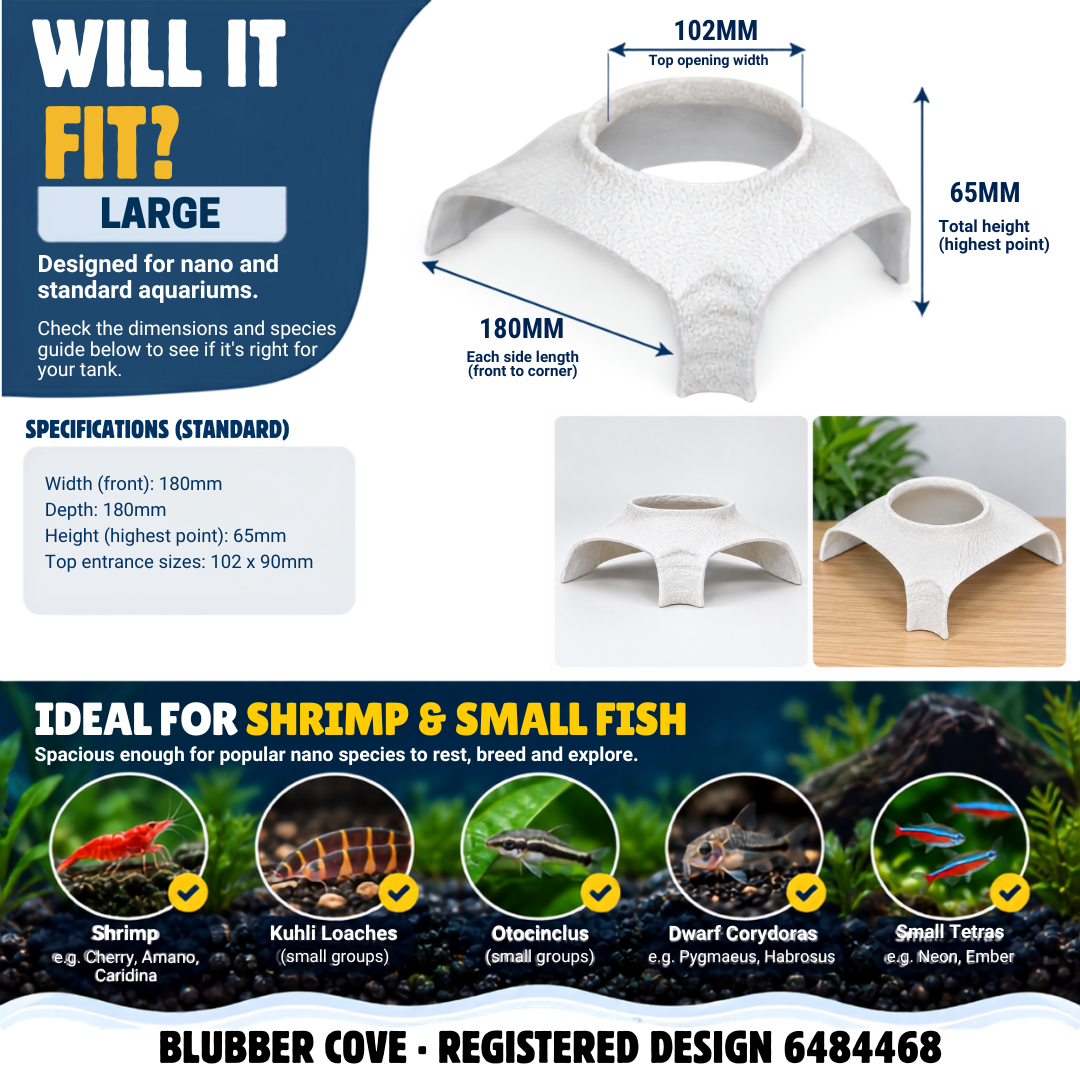 Blubber Cove Large Corner Aquarium Cave – Wide Entrance Pleco & Cichlid Hide