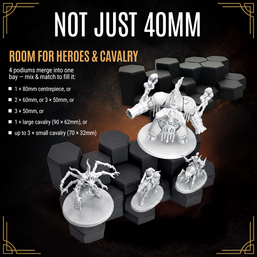 Miniature Display Stand for 40mm Models – Modular Magnetic Model Rack with Scenic Backdrop | WarSplay Pro