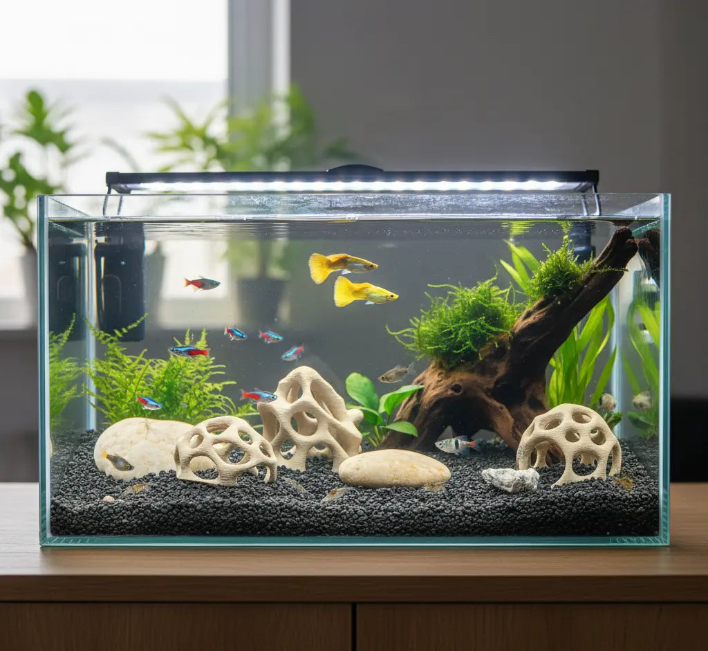Aquarium Caves Set of 3 – Natural Aquascape Decor for Shrimp, Betta & Nano Fish - Blubber Cove