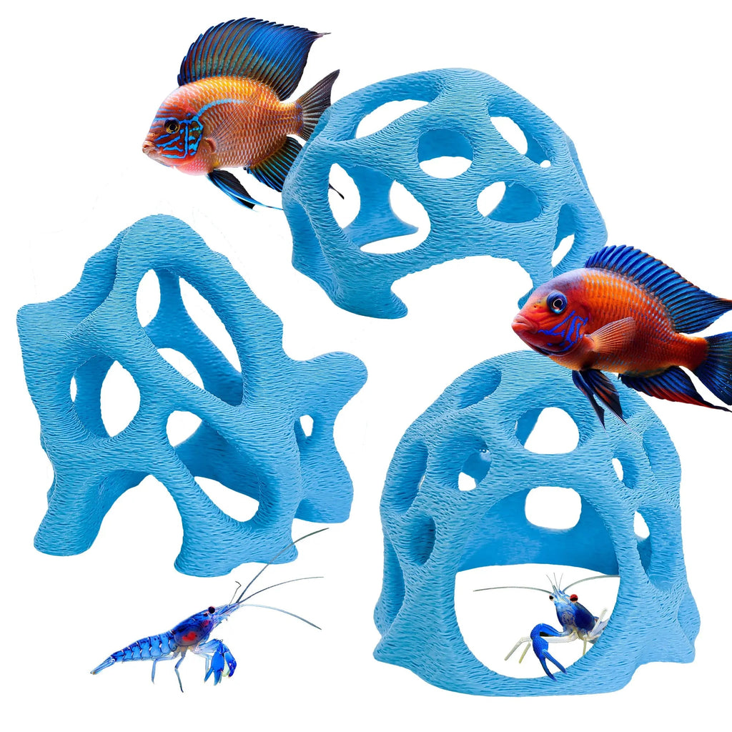 Aquarium Caves Set of 3 – Natural Aquascape Decor for Shrimp, Betta & Nano Fish - Blubber Cove