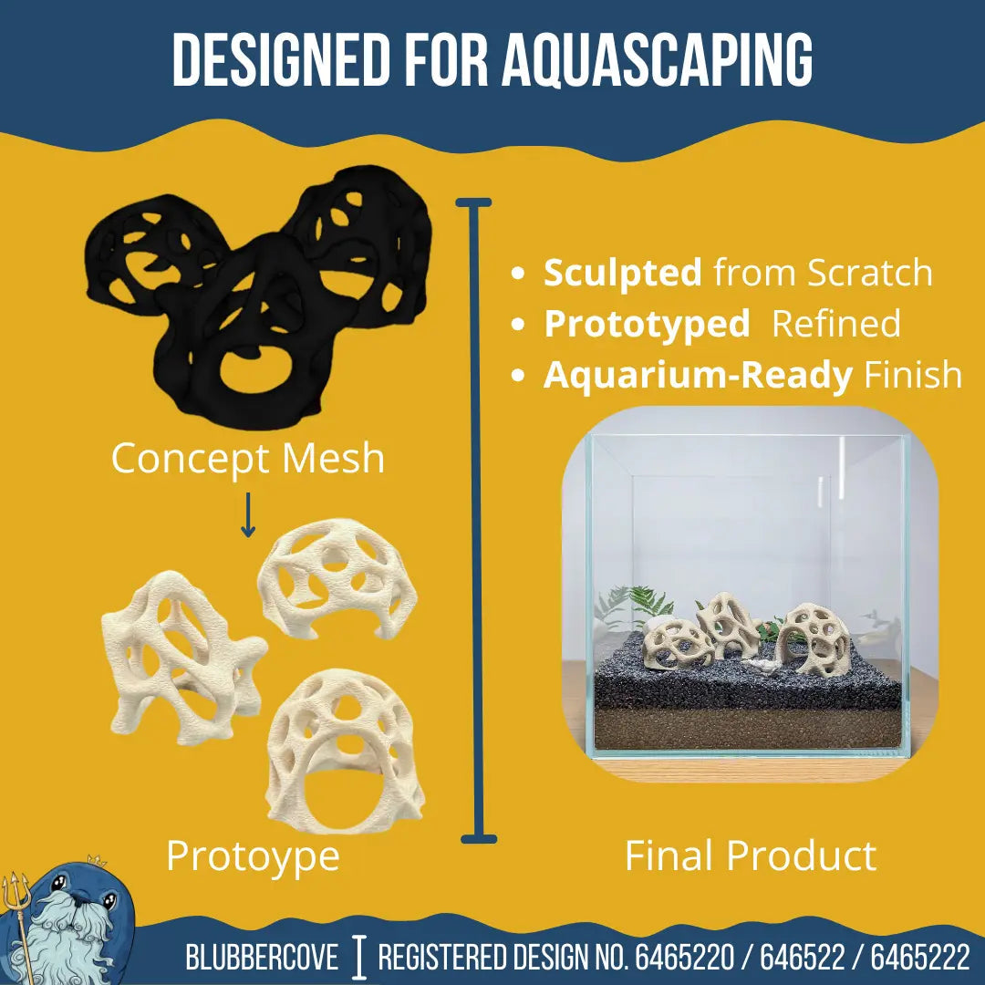 Aquarium Caves Set of 3 – Natural Aquascape Decor for Shrimp, Betta & Nano Fish - Blubber Cove