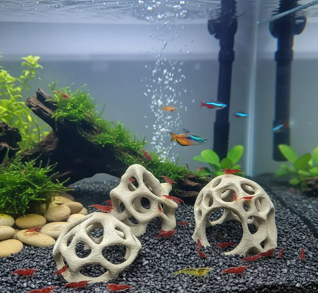 Aquarium Caves Set of 3 – Natural Aquascape Decor for Shrimp, Betta & Nano Fish - Blubber Cove