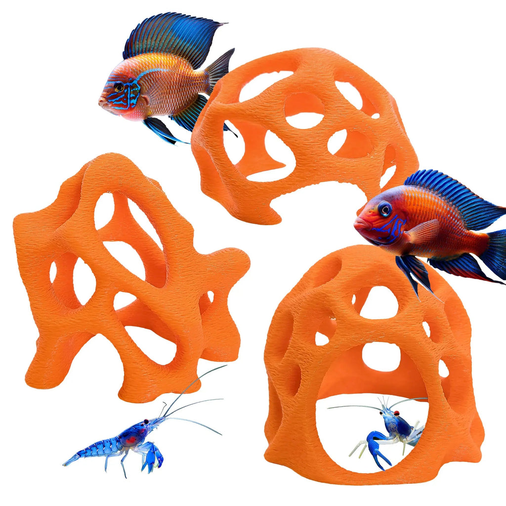 Aquarium Caves Set of 3 – Natural Aquascape Decor for Shrimp, Betta & Nano Fish - Blubber Cove