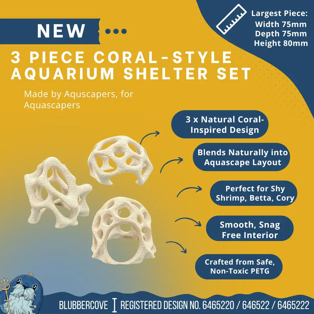 Aquarium Caves Set of 3 – Natural Aquascape Decor for Shrimp, Betta & Nano Fish - Blubber Cove