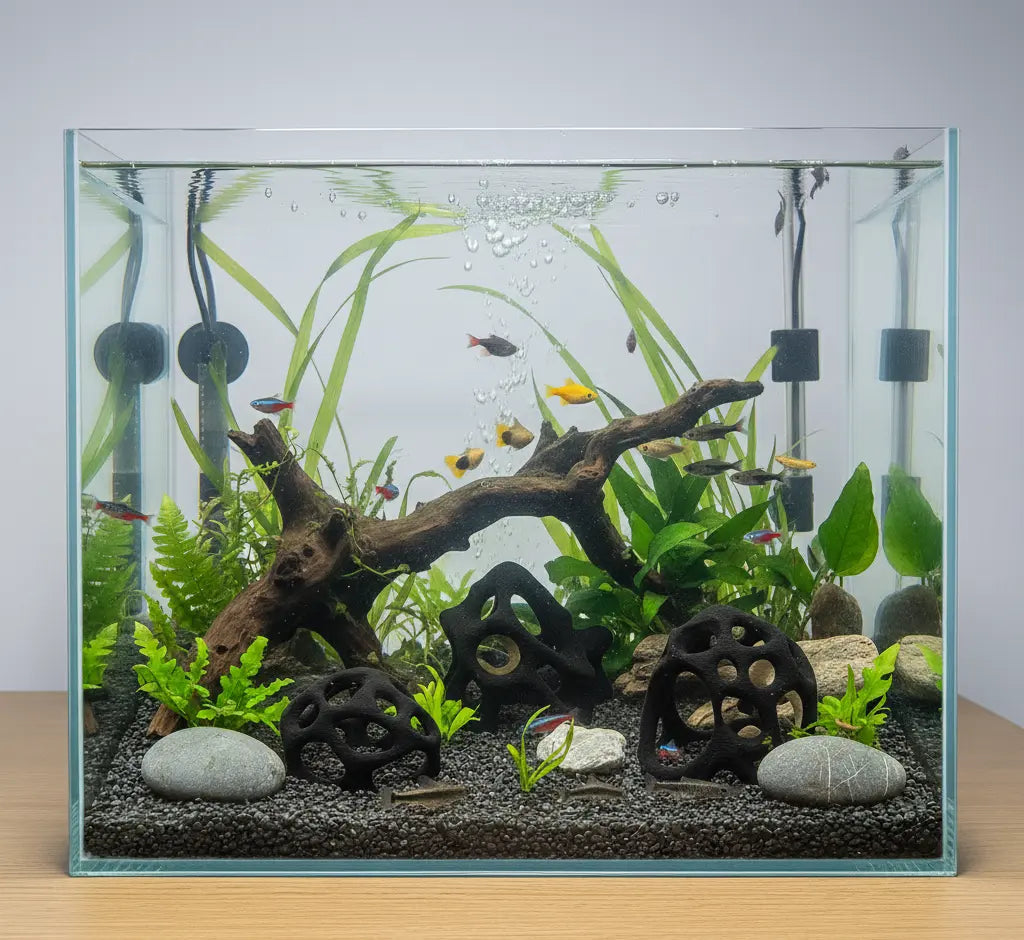 Aquarium Caves Set of 3 – Natural Aquascape Decor for Shrimp, Betta & Nano Fish - Blubber Cove