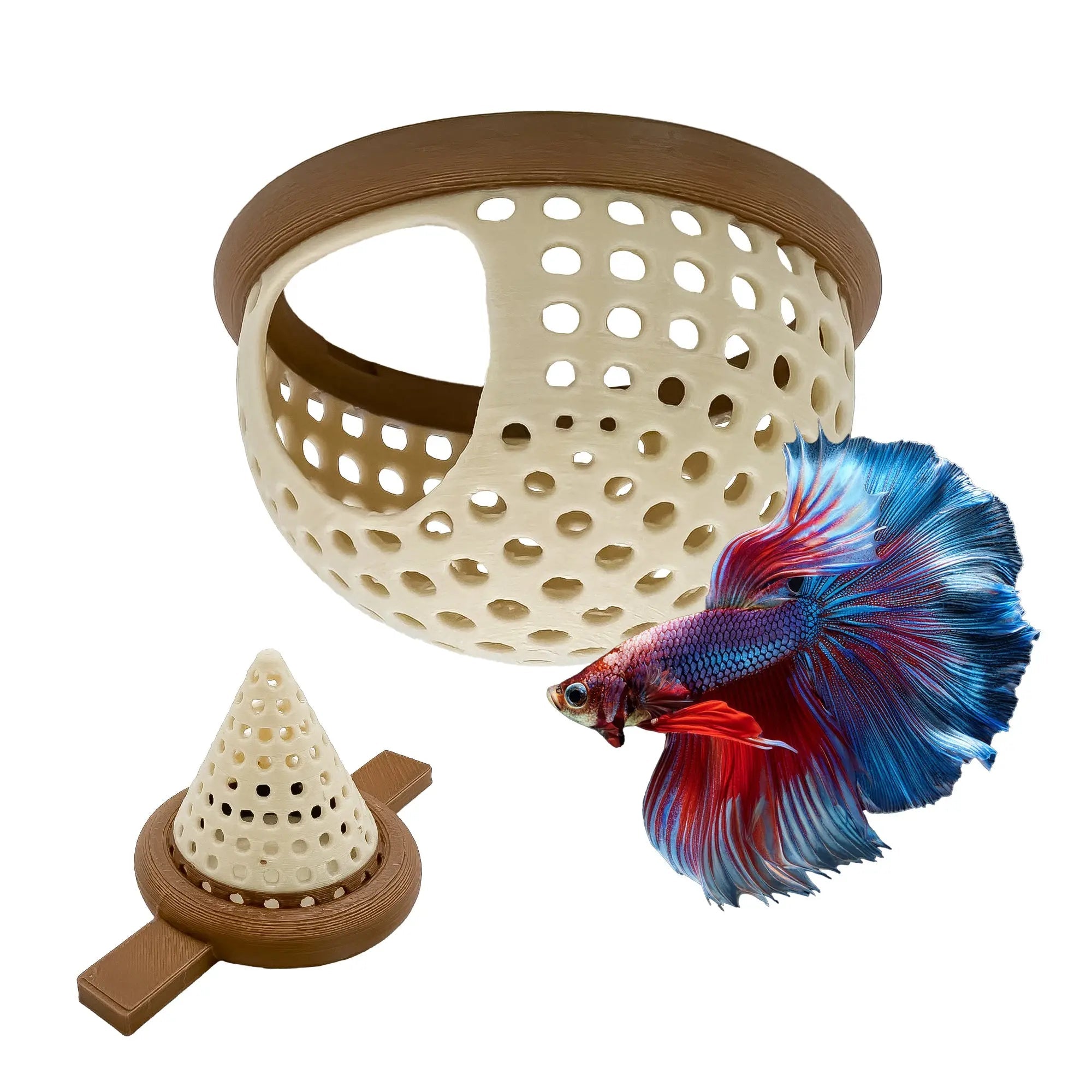 BettaPod Floating Betta Aquarium Hide Log with Feeder Insert - Blubber Cove