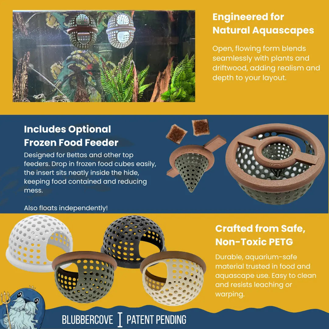 BettaPod Floating Betta Aquarium Hide Log with Feeder Insert - Blubber Cove