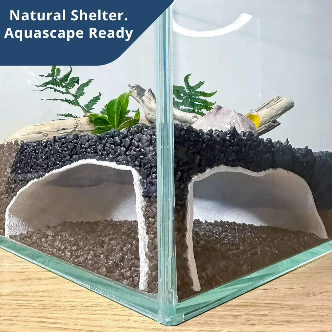 Corner Aquarium Cave Hide for Pleco, Shrimp & Betta | Natural Tank Decor - Blubber Cove