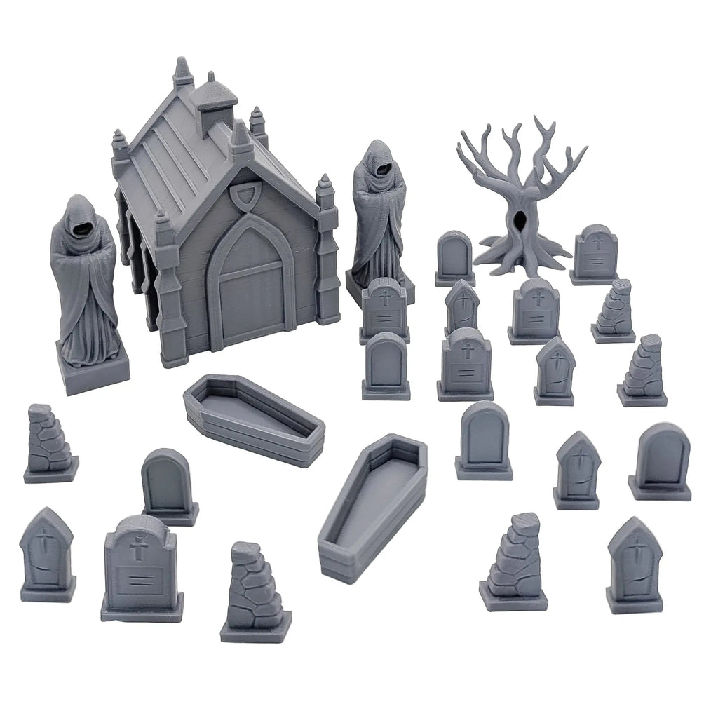 Graveyard Scatter Terrain for DND, RPG & Wargames – Mausoleum & Tombstones Kit - Blubber Cove
