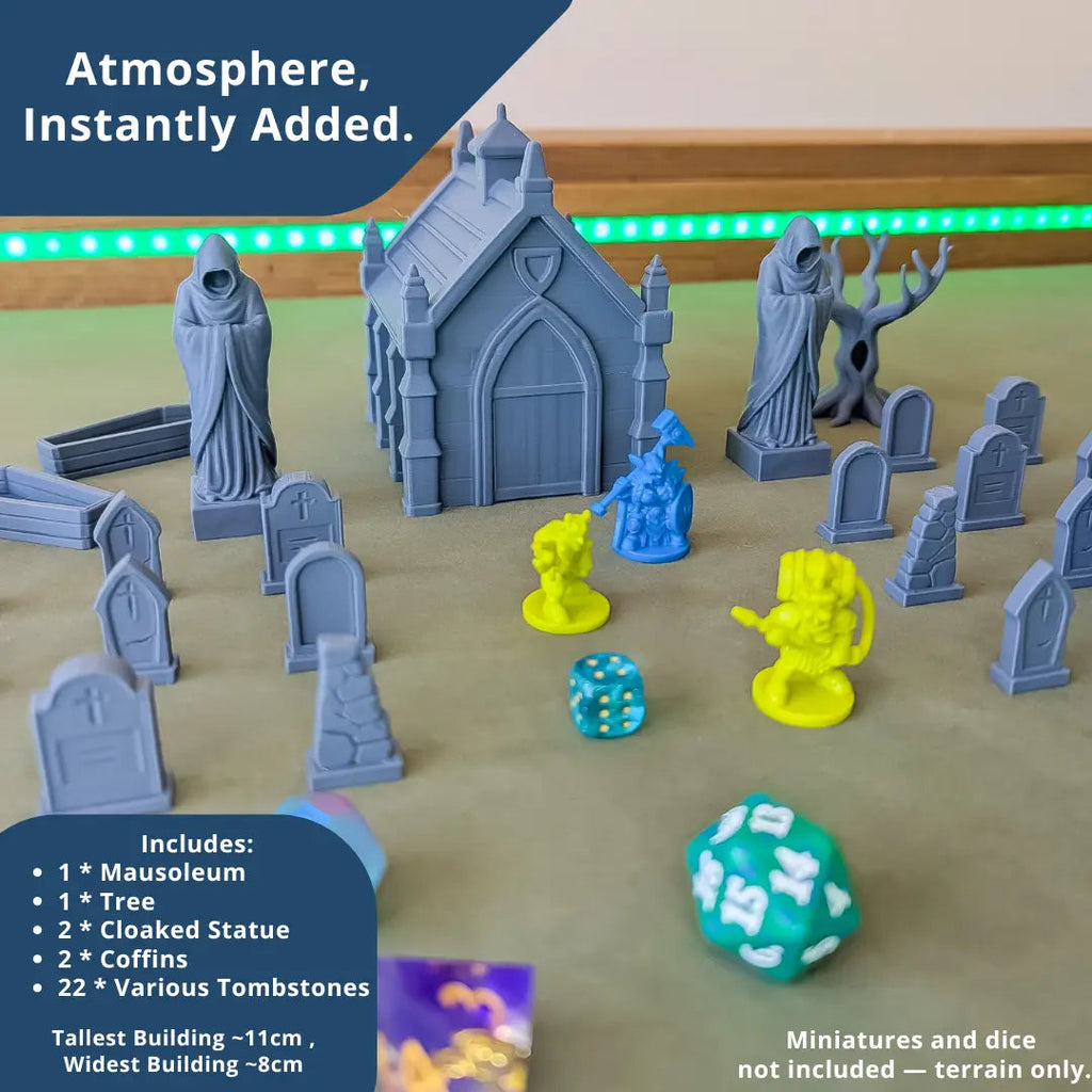 Graveyard Scatter Terrain for DND, RPG & Wargames – Mausoleum & Tombstones Kit - Blubber Cove