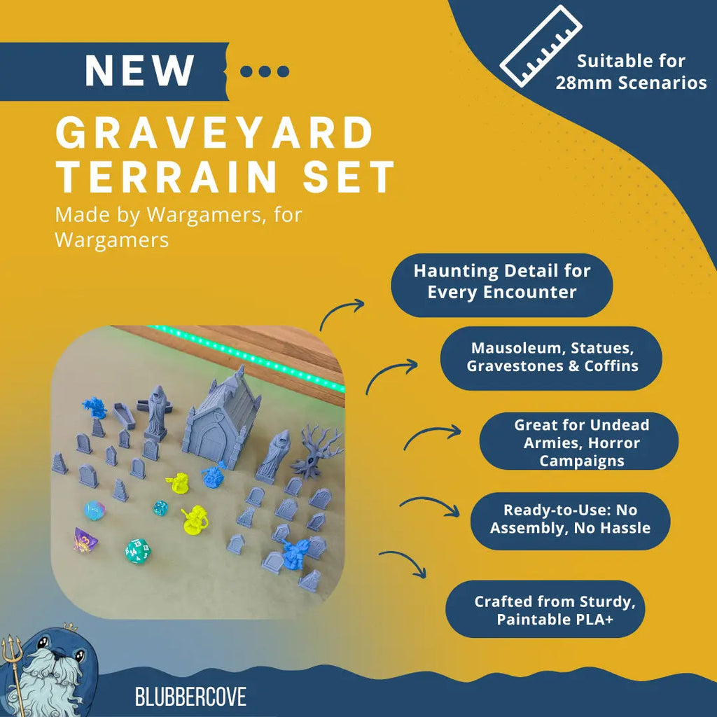 Graveyard Scatter Terrain for DND, RPG & Wargames – Mausoleum & Tombstones Kit - Blubber Cove