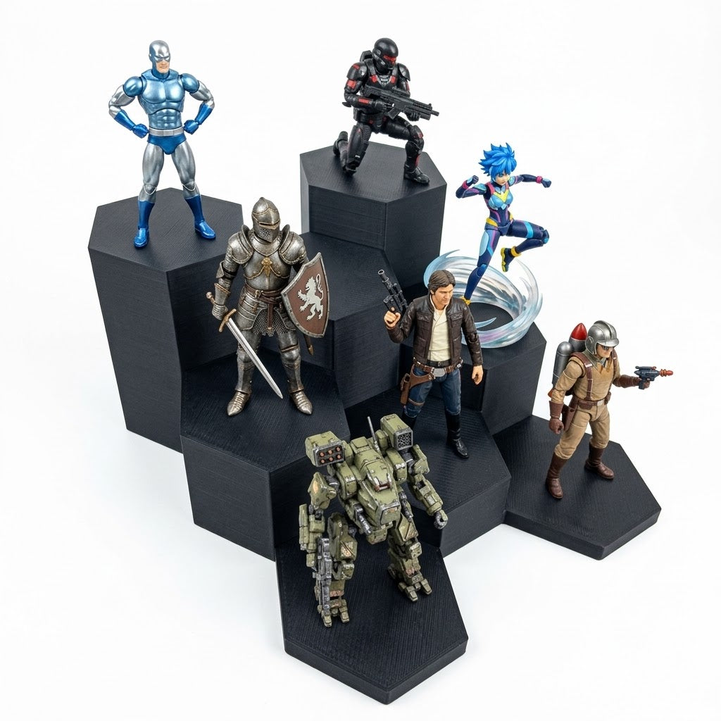 XL Modular Display Stand for Funko Pop, Designer Toys & 54mm Bases | Hex Rack with XL Mini Option | WarSplay