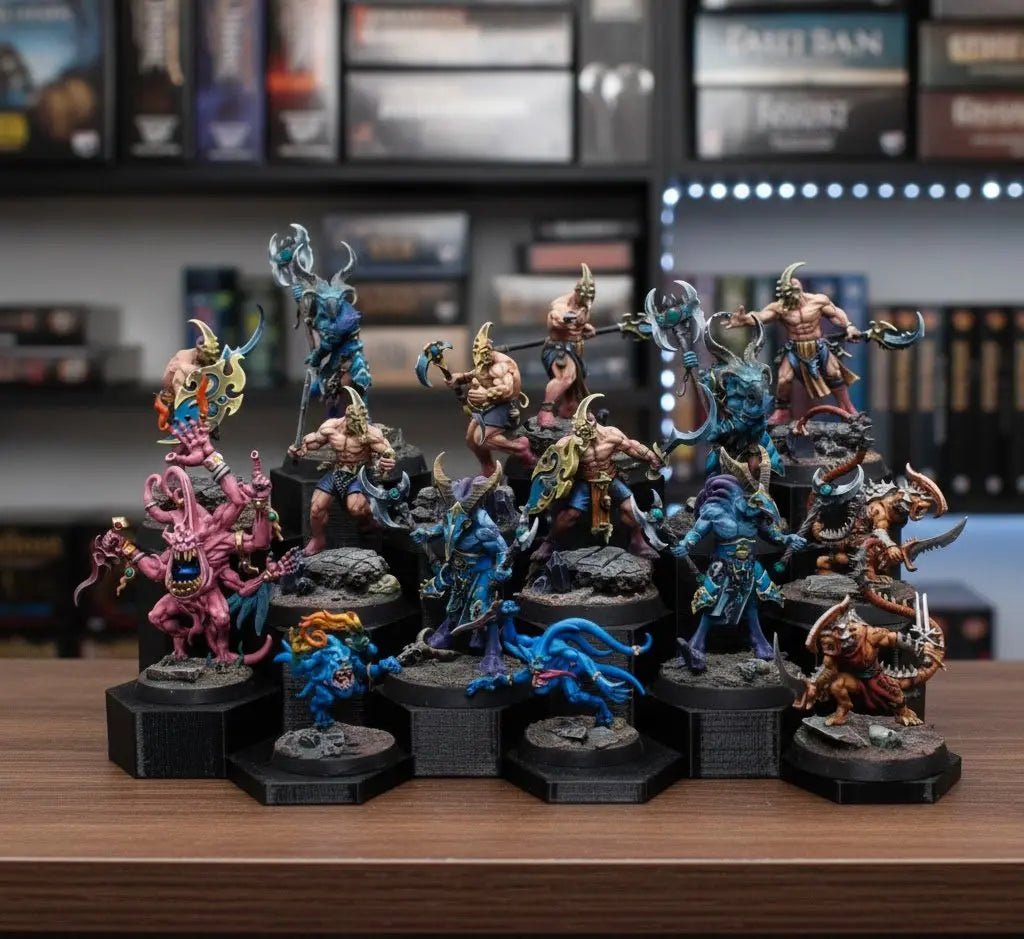 WarSplay Classic 17-slot army display stand for painted tabletop miniatures on 25-32mm bases