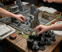 WarSplay Classic 5-tier display riser giving stadium visibility to a painted miniature squad