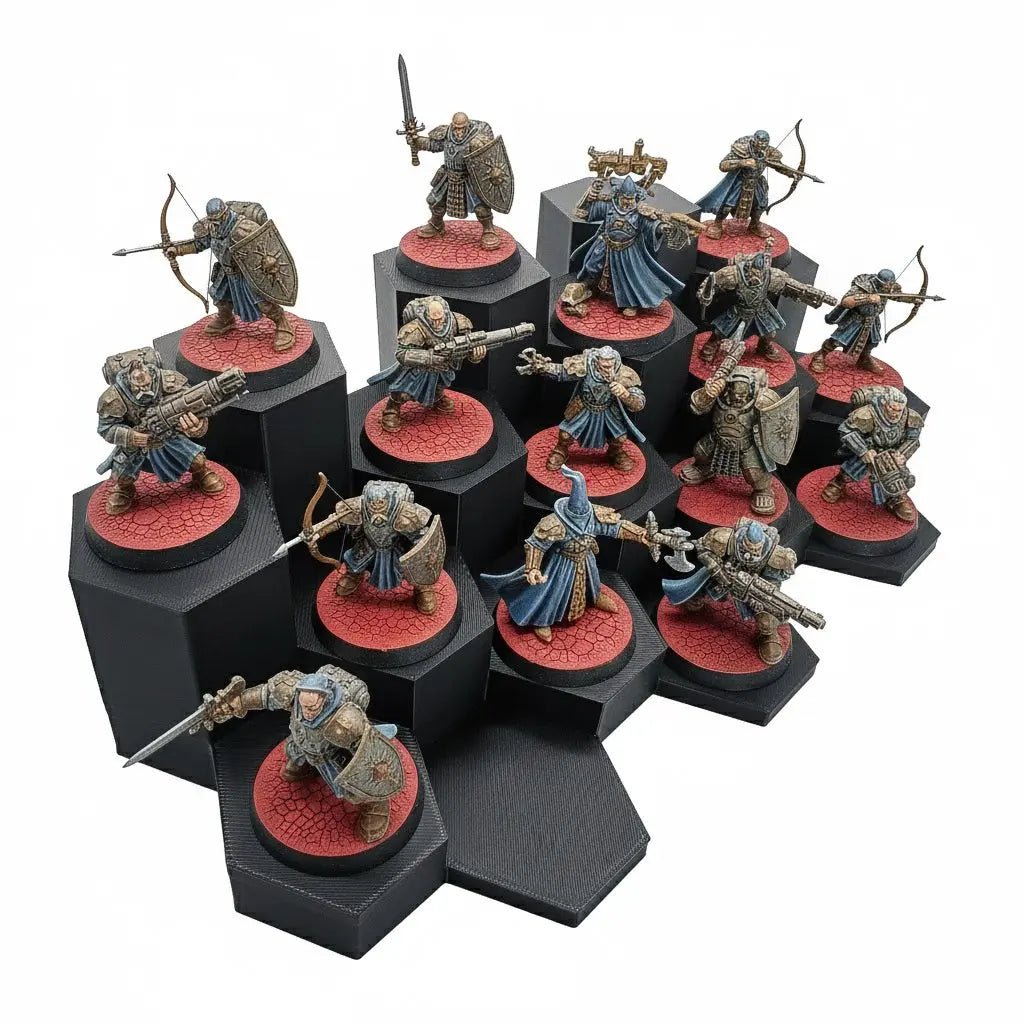 Warsplay Classic modular display stand for 32mm wargaming miniatures.