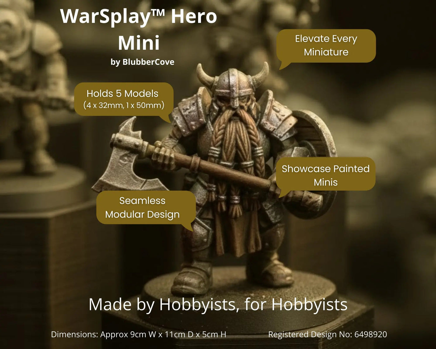 5-slot miniature display stand for 28-50mm tabletop wargaming characters