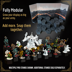 Several hex display stands joined together to show a large painted army, with additional stands sold separately